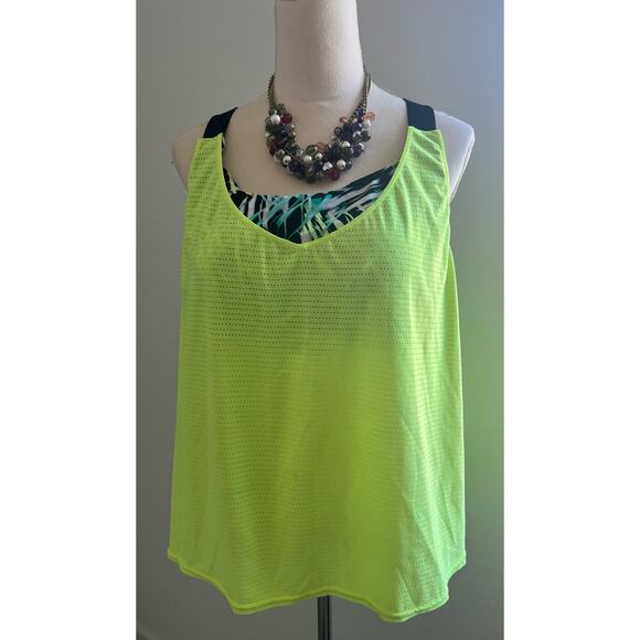 ZeroXposur Mesh Racerback Tankini Builtin Bra Black/Yellow/Teal UPF 30+Sun 0X - Picture 1 of 11